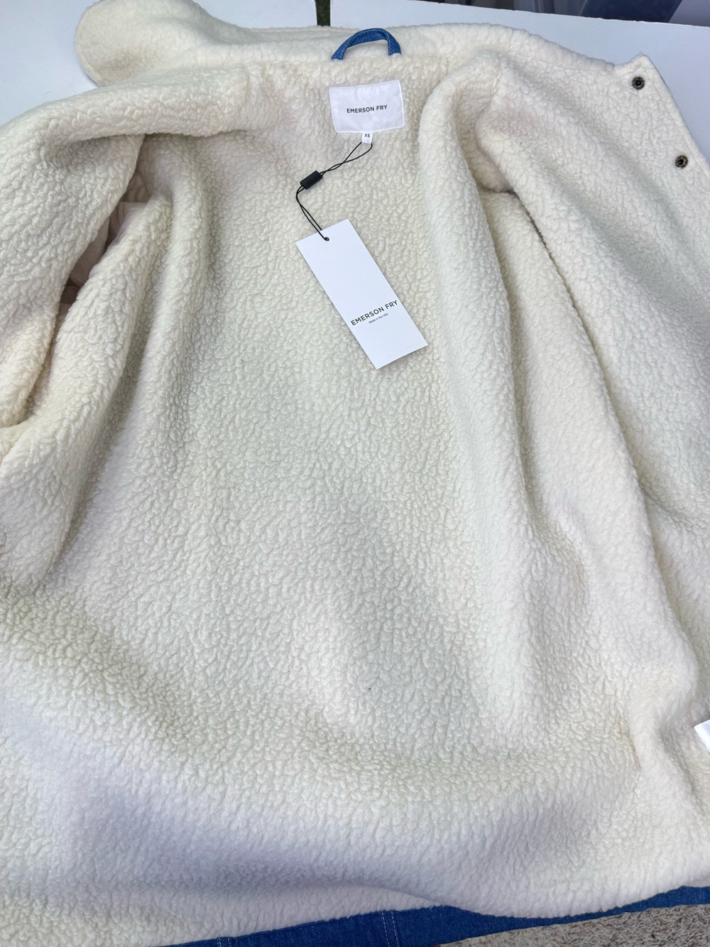 NEW Emerson Fry Ranch Coat Denim Faux Sherpa Collar Size XS - Picture 8 of 9